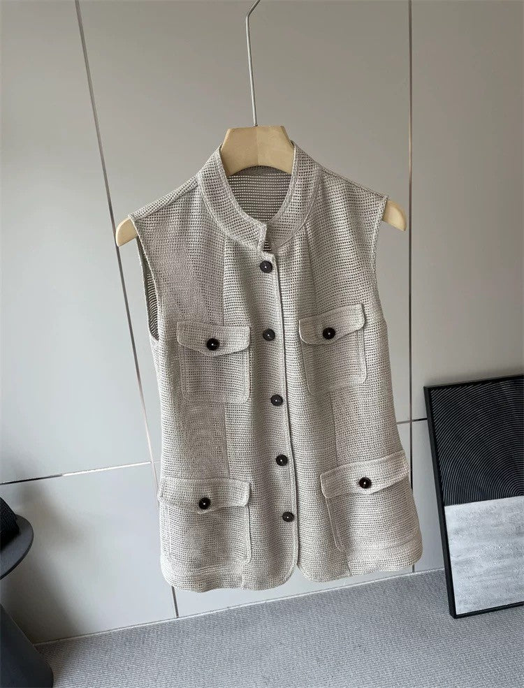 Damen Modische ärmellose Weste mit Taschen Drune