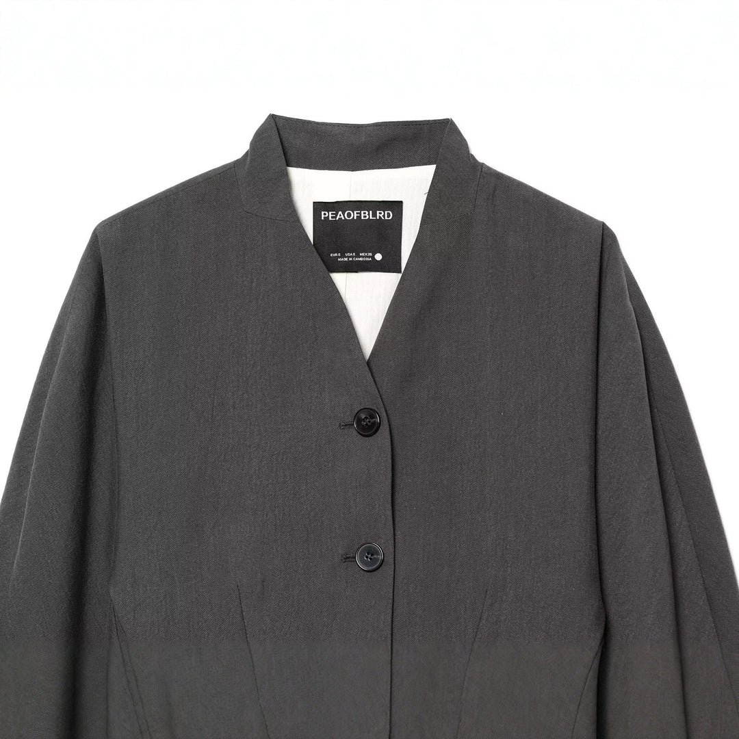 Damen Taillierter Kurzblazer mit Stehkragen, V‑Ausschnitt und Drei-Knopf-Detail Drune