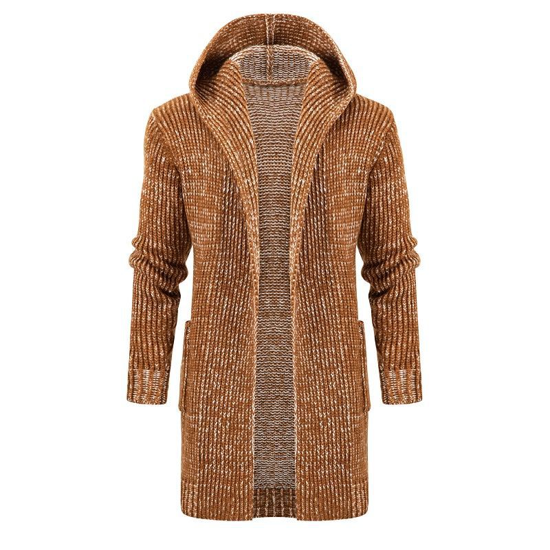 Damen Langer Kapuzen‑Strickcardigan mit tiefer Rippenstruktur und aufgesetzten Taschen Drune