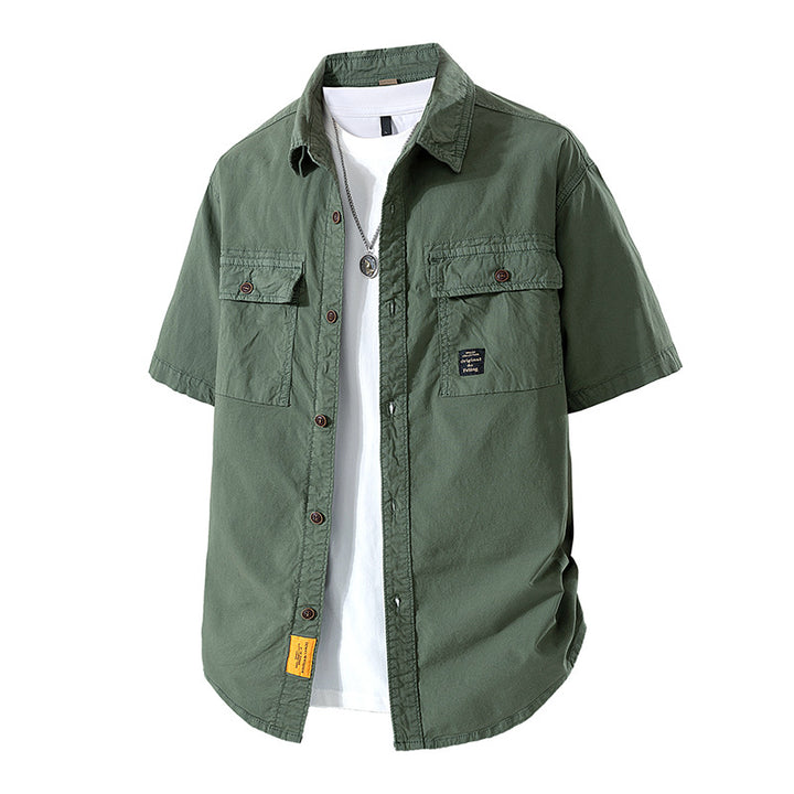 Herren Kurzarm-Fieldshirt im Overshirt-Look mit doppelten Brustklappen, verstärkten Nähten und gerundetem Saum Drune