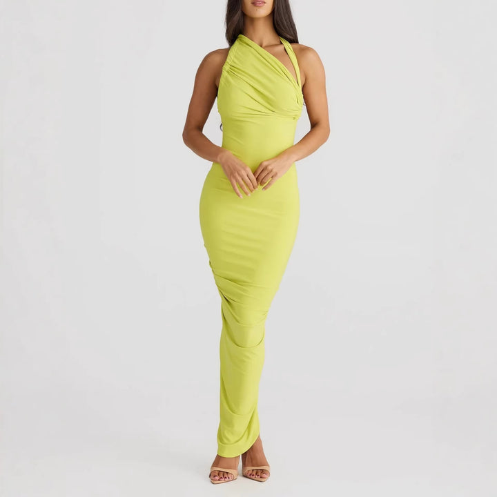 Damen Elegantes langes Wickelkleid mit schulterfreiem Design und gerafftem Oberteil Drune