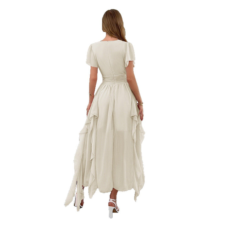 Damen Maxi-Kleid mit fließendem Rüschendesign und V-Ausschnitt Drune