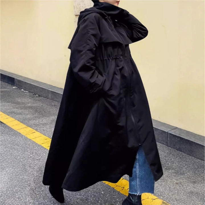 Damen Oversize-Longregenmantel mit Kapuze, wasserabweisendem GewDrunee und weitem A-Linien-Schnitt Drune