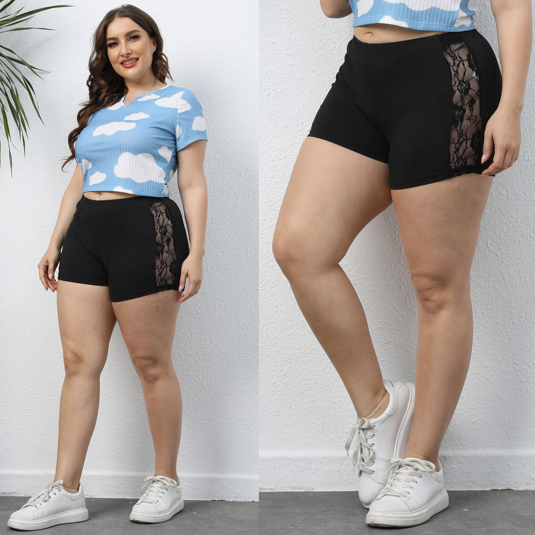 Damen lässiges Cropped T-Shirt mit Wolkenmuster Drune