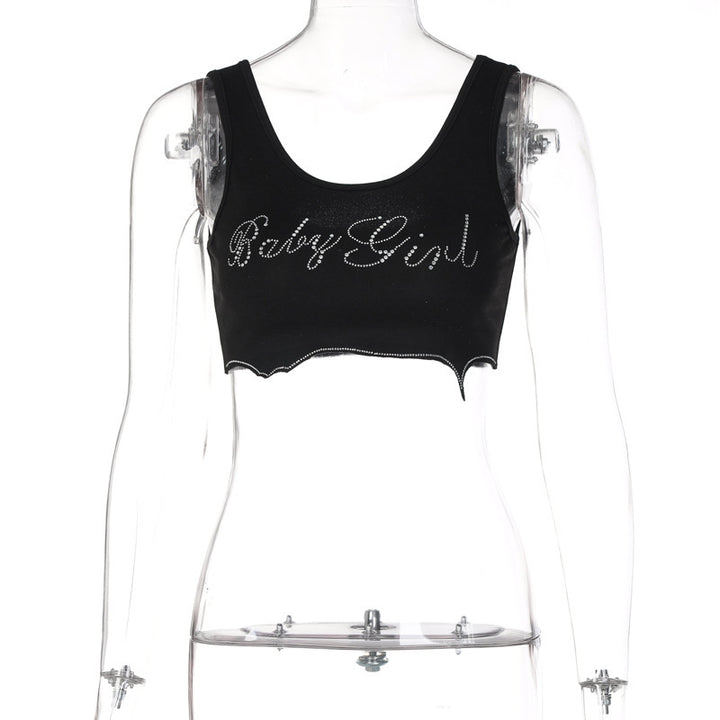 Damen Crop-Top mit glitzerndem Schriftzug und trendy Schnitt Drune