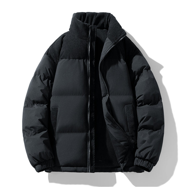 Herren gesteppte Winterjacke mit Cordbesatz, hohem Stehkragen und wärmender Isolierung Drune