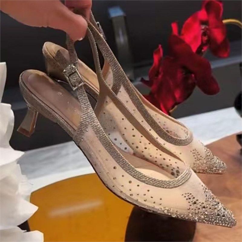 Damen elegante Slingback-Pumps mit funkelndem Netzdesign Drune