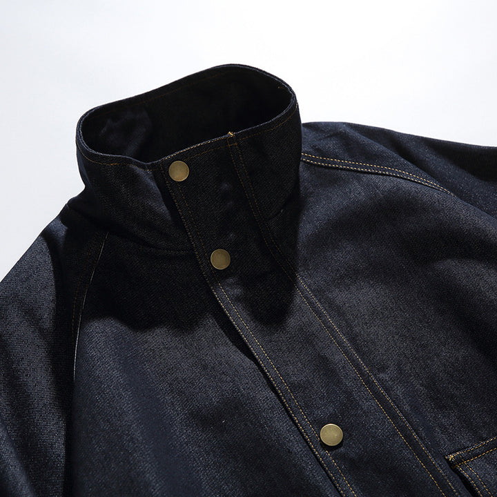 Unisex Boxy-Jeansjacke im Oversize-Schnitt mit Stehkragen und aufgesetzten Pattentaschen Drune