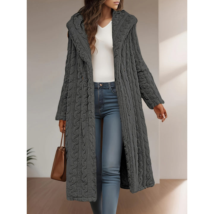 Damen Langer Strickmantel mit hohem Kragen und flauschiger Textur Drune