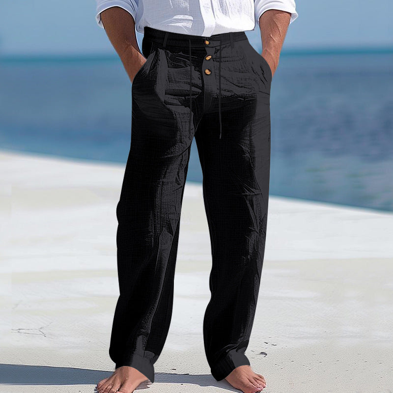 Herren lässige Hose mit hohem Bund und bequemen Taschen Drune