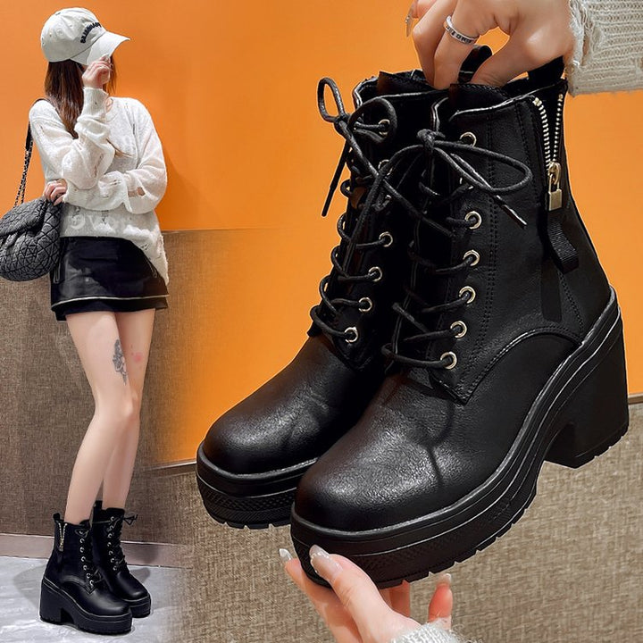 Damen Modische Plateau-Stiefel mit schnürbarer Konstruktion und robustem Profil Drune