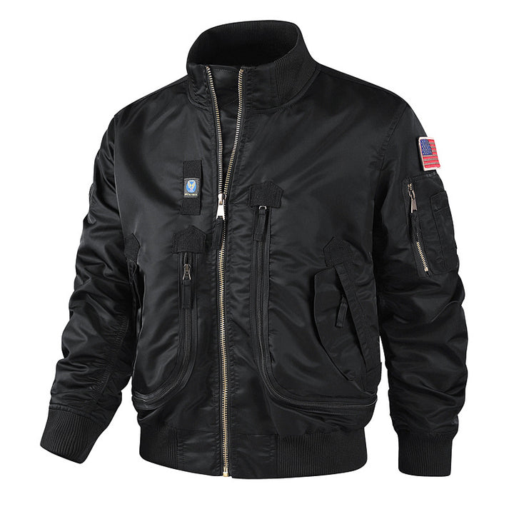 Herren  klassische Bomberjacke im Pilotendesign mit Multifunktionstaschen und robustem Reißverschluss Drune