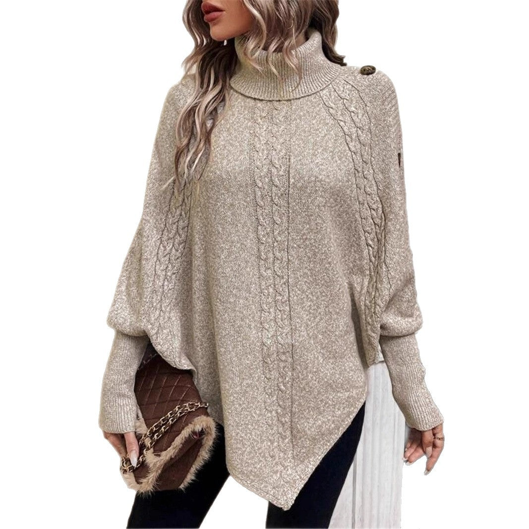 Damen Übergroßer Strickpullover mit Rollkragen und Knopfdetail Drune