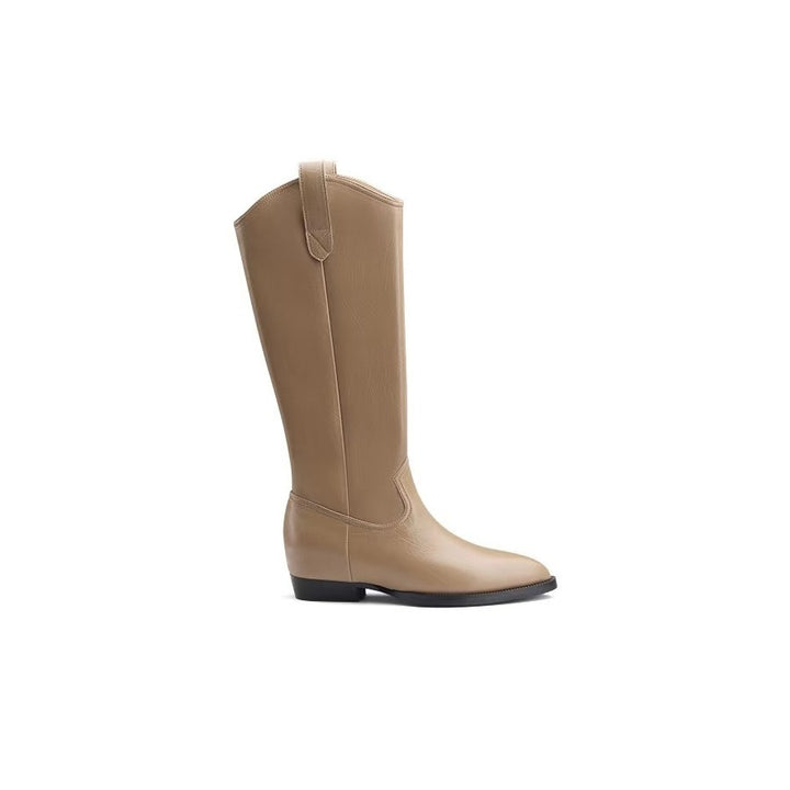 Damen Kniehohe Western‑Stiefel aus Glattleder mit spitzer Kappe und niedrigem Blockabsatz Drune