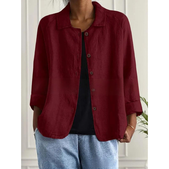 Damen Leichte Leinenoptik-Bluse mit lockerer Passform, 3/4-Ärmeln und Knopfleiste Drune