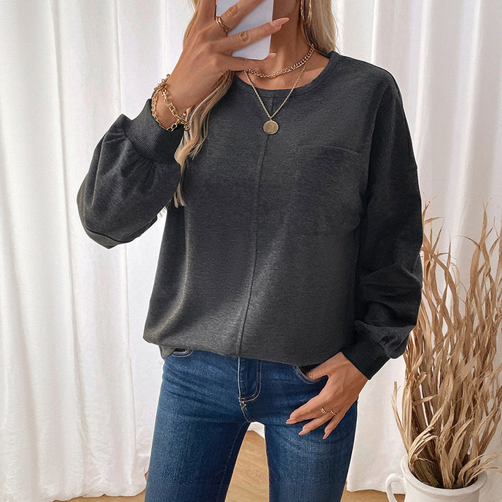Damen Lässiges Langarm-Jerseyshirt mit Mittiger Ziernaht, Rundhals & abgerundetem Saum Drune