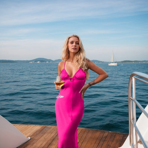 Damen Abendkleid mit tiefem V-Ausschnitt und eleganten Rüschendetails Drune
