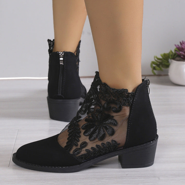 Damen modische Stiefeletten mit aufwendiger Spitzendecke Drune