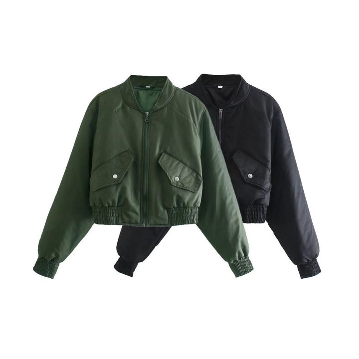 Damen nan cropped Bomberjacke mit Stehkragen, wattierter Innenlage und aufgesetzten Pattentaschen Drune