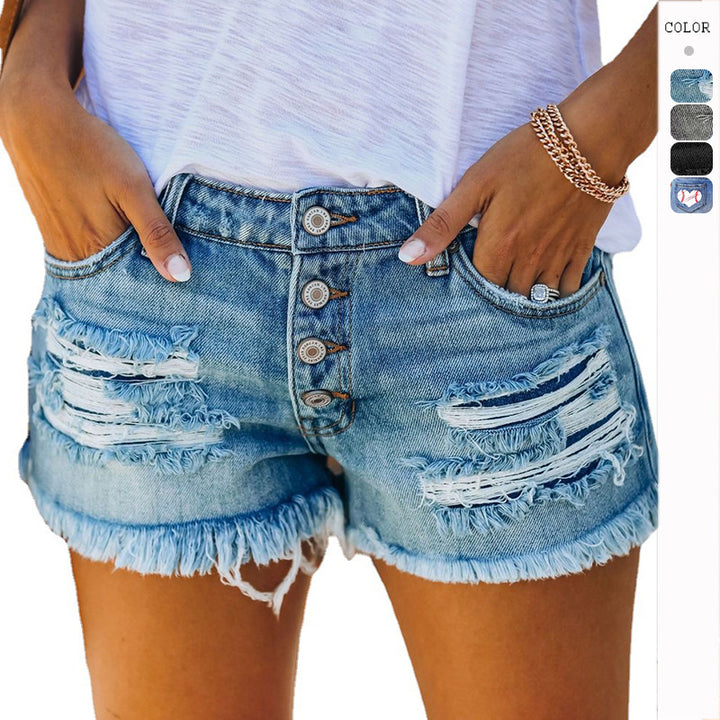 Damen Denim-Shorts mit fransigem Saum und lässigem Destroyed-Look Drune