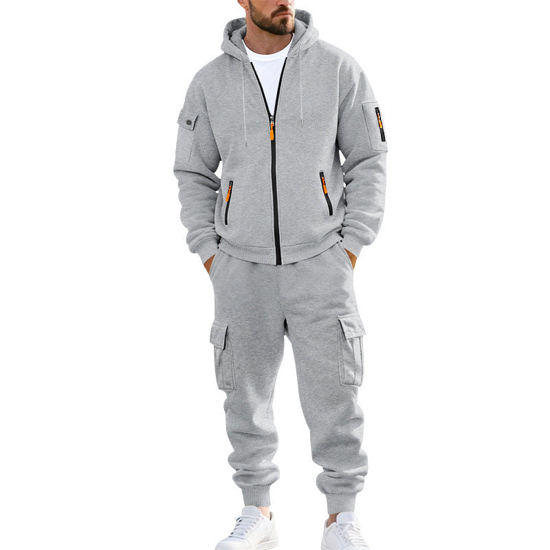 Herren nan urbanes Funktions-Cargo-Sweatset mit Kapuzenjacke, Reißverschlusstaschen und konisch zulaufender Cargo-Jogger Drune