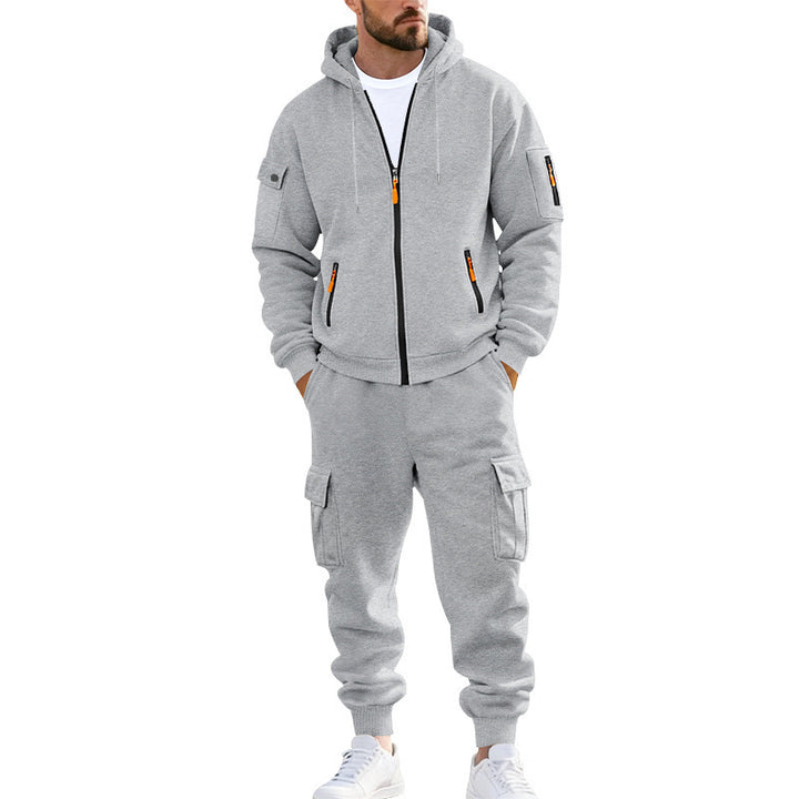 Herren nan urbanes Funktions-Cargo-Sweatset mit Kapuzenjacke, Reißverschlusstaschen und konisch zulaufender Cargo-Jogger Drune