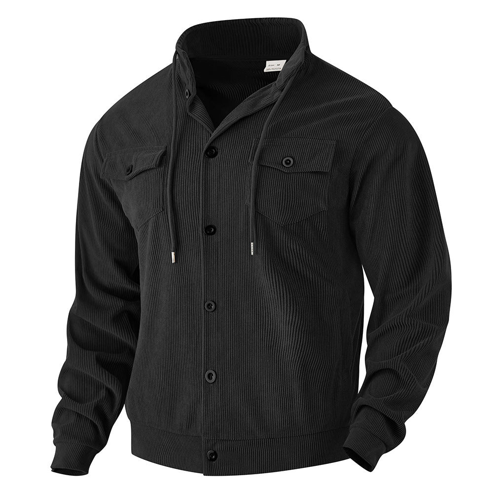 Herren nan strukturierte Cord-Workerjacke mit verdeckter Kapuze, Druckknopfverschluss und aufgesetzten Brusttaschen Drune