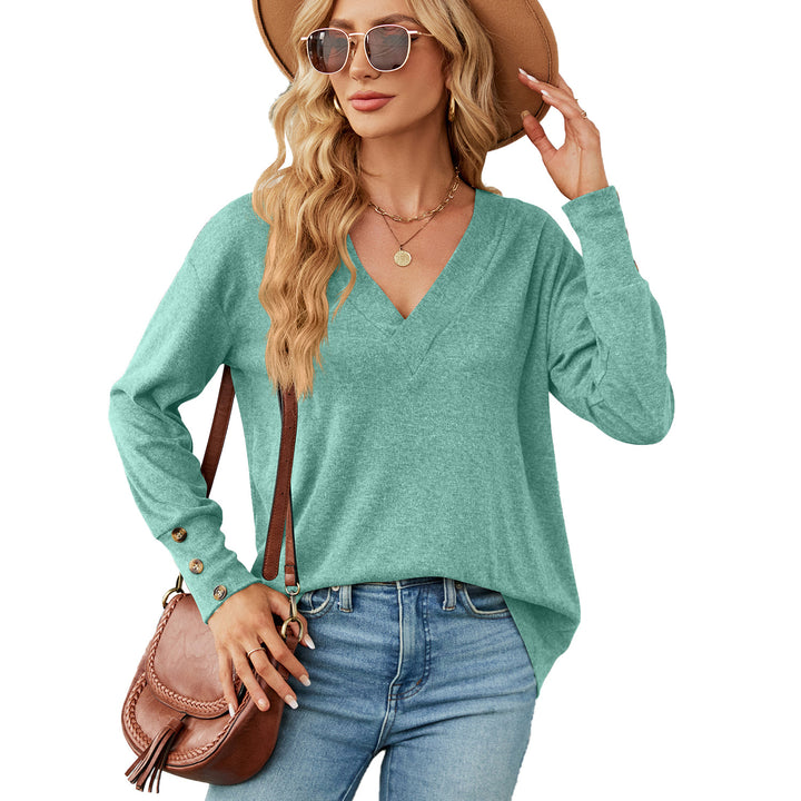 Damen oversized V-Ausschnitt Pullover mit modischen Knopfdetails Drune
