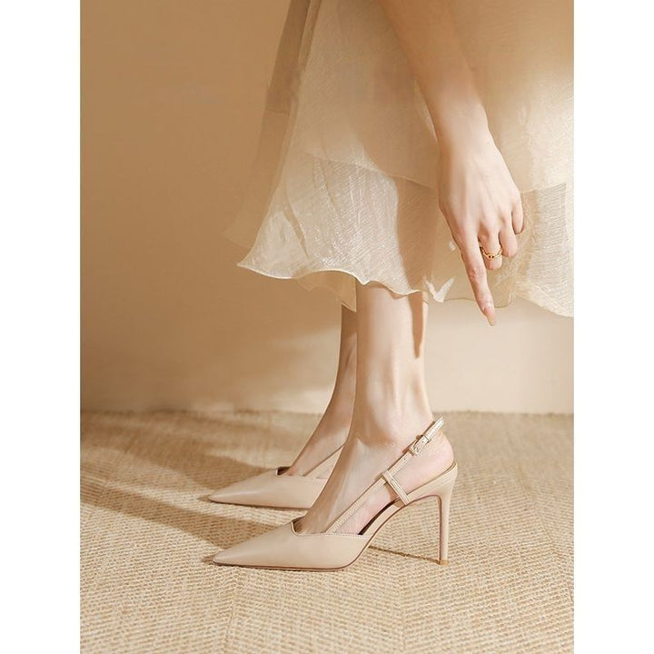 Damen Minimalistische spitz zulaufende Slingback-Pumps mit feinem Knöchelriemen und gepolstertem Komfortfußbett Drune