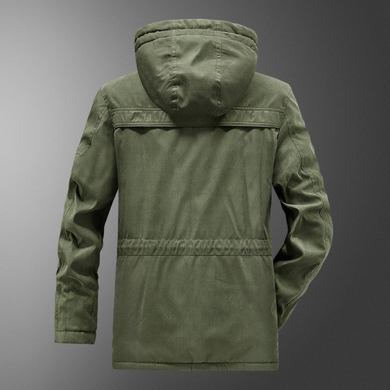 Herren gefütterter Kapuzenparka mit Thermo-Teddyfutter, winddichter Baumwollmix-Außenschale und Mehrfachtaschen Drune