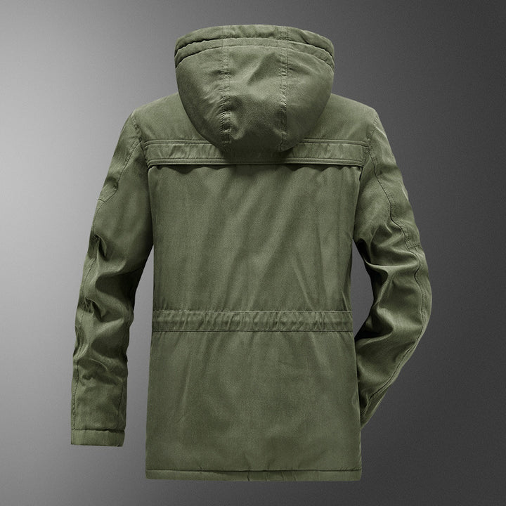 Herren gefütterter Kapuzenparka mit Thermo-Teddyfutter, winddichter Baumwollmix-Außenschale und Mehrfachtaschen Drune