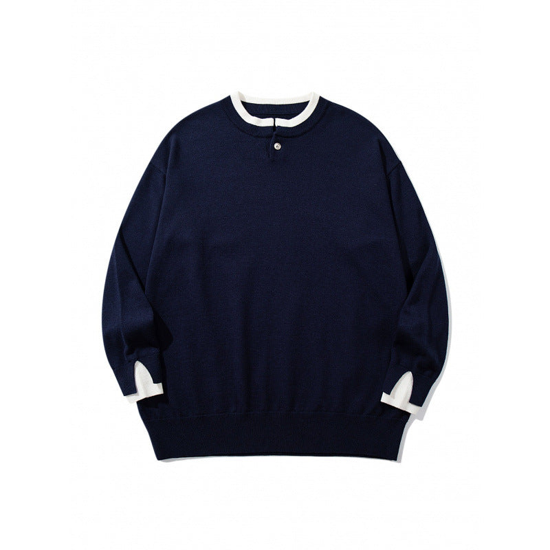 Unisex Oversize Feinstrickpullover mit Henley-Knopfleiste und Schlitzbündchen Drune