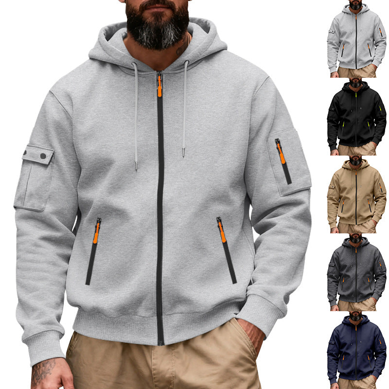 Herren nan funktionale Kapuzen-Sweatjacke mit durchgehendem Reißverschluss und Armtasche Drune