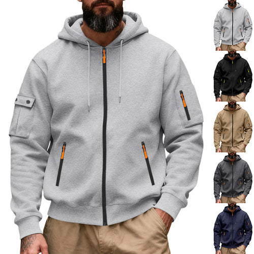 Herren nan funktionale Kapuzen-Sweatjacke mit durchgehendem Reißverschluss und Armtasche Drune