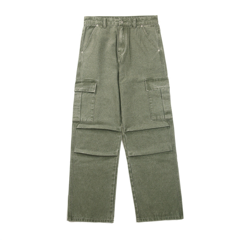 Herren Gerade Cargohose aus schwerem Baumwoll‑Twill mit Kniefalten und großen Klappentaschen Drune