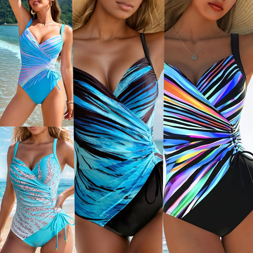 Damen Einteiliger Badeanzug mit eleganten Wickel-Details Drune