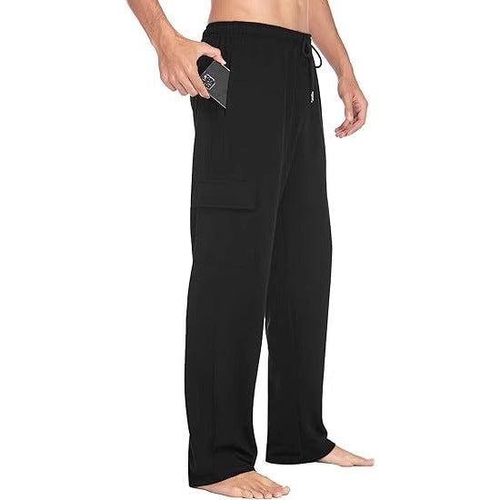Herren nan komfortable Cargo-Loungehose mit elastischem Bund, Kordelzug, geradem Bein und aufgesetzten Klappentaschen Drune