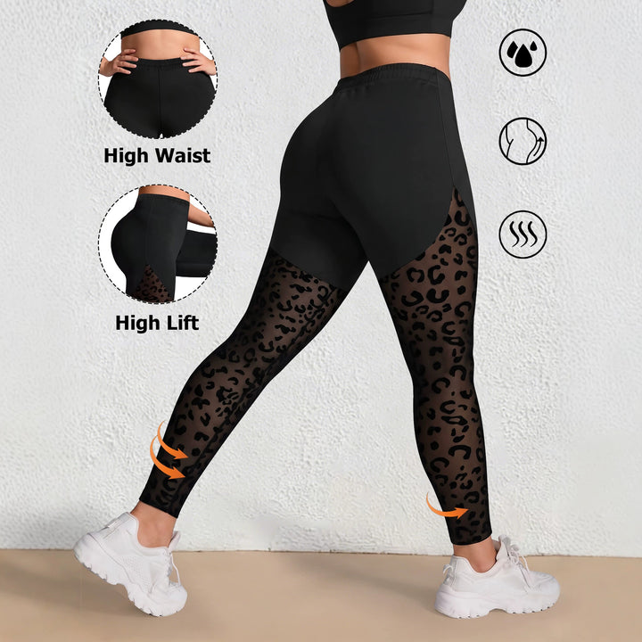 Damen formende High-Waist Leggings mit Overlay-Short und Leo-Mesh-Einsätzen Drune