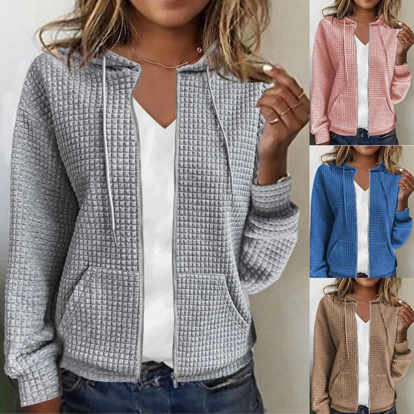 Damen Kapuzenjacke mit Waffelstruktur, Reißverschluss und Eingrifftaschen Drune