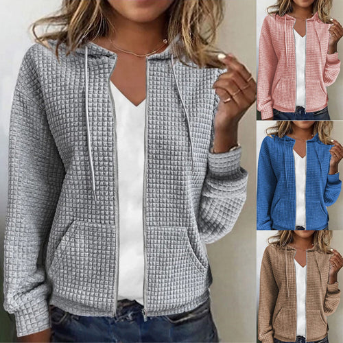 Damen Kapuzenjacke mit Waffelstruktur, Reißverschluss und Eingrifftaschen Drune
