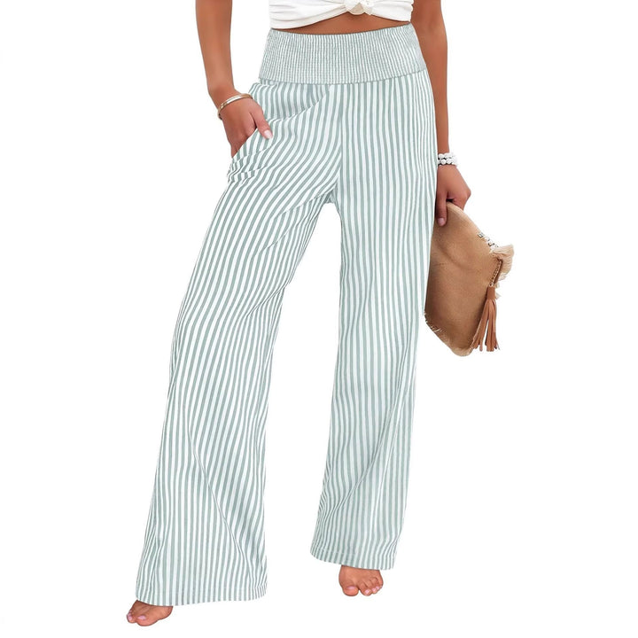 Damen Gestreifte Palazzo-Hose mit hohem, gerafftem Bund und weitem Bein Drune