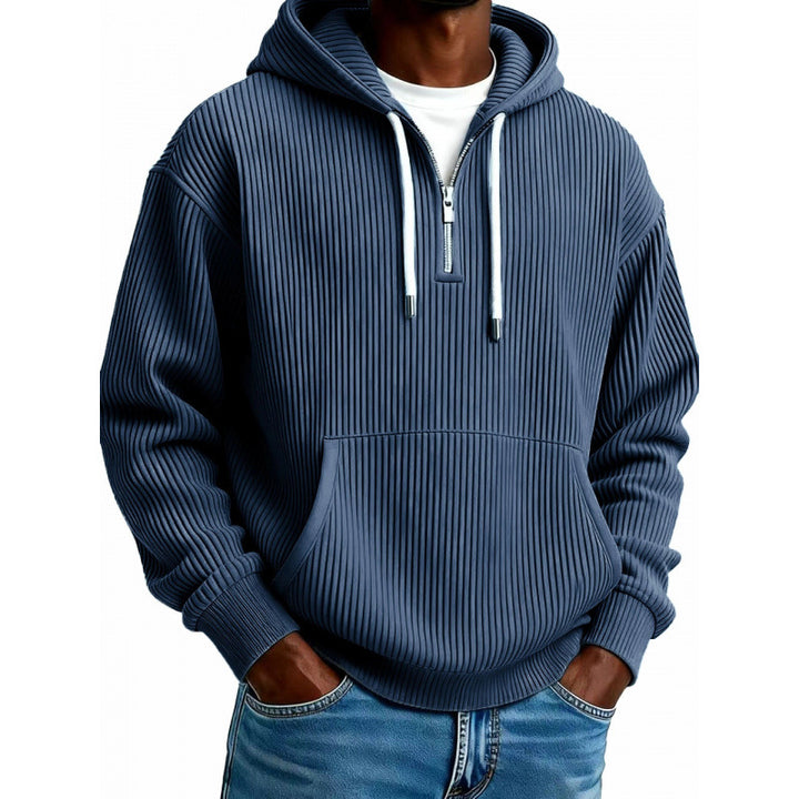 Herren Modischer Kapuzenpullover mit Reißverschluss und Rippstruktur Drune