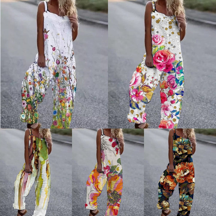 Damen Künstlerische Blumenmuster Overall Drune