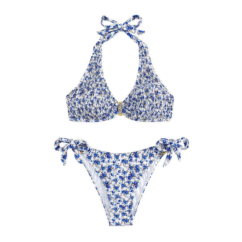 Damen Triangel-Bikini mit verspieltem Blumenmuster und komfortablen Schleifen Drune