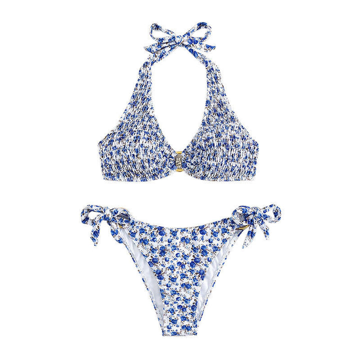 Damen Triangel-Bikini mit verspieltem Blumenmuster und komfortablen Schleifen Drune