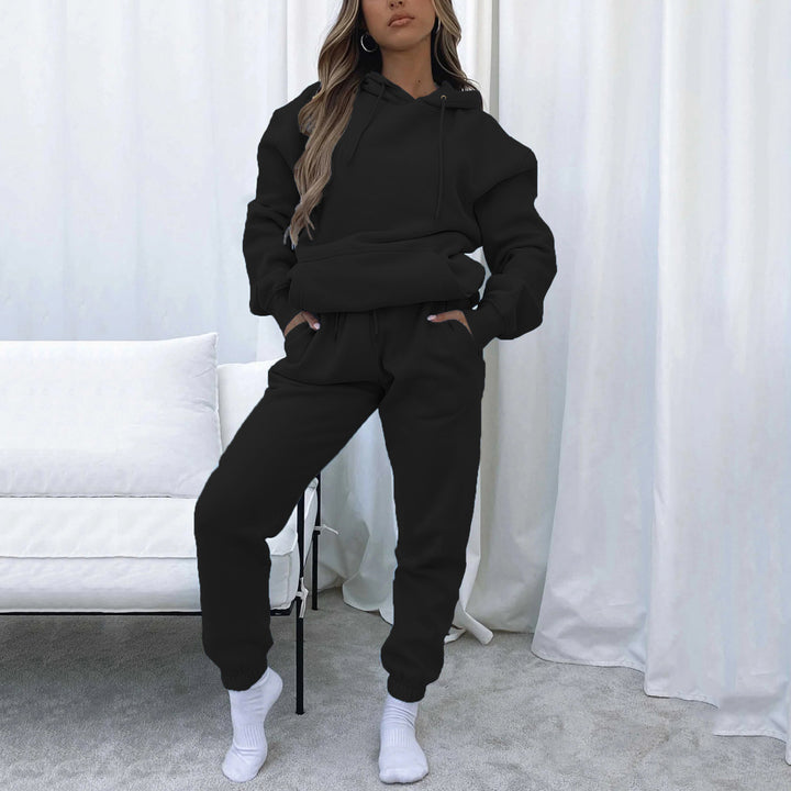 Damen kuscheliges Cropped-Kapuzen-Lounge-Set mit hochgeschnittener Tunnelzug-Jogginghose Drune