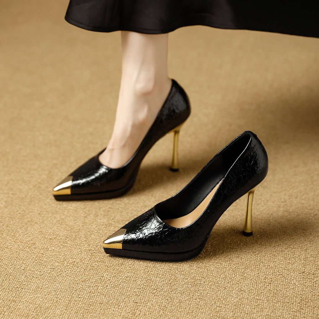 Damen elegante High Heels mit glamourösem Metall-Spitzen-Design Drune