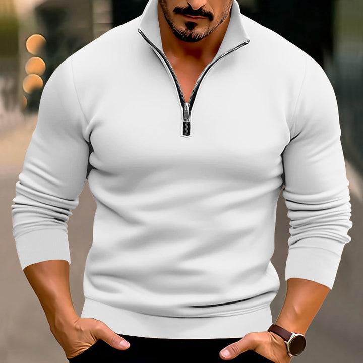 Herren nan taillierter Feinstrickpullover mit kurzem Reißverschluss und Stehkragen Drune