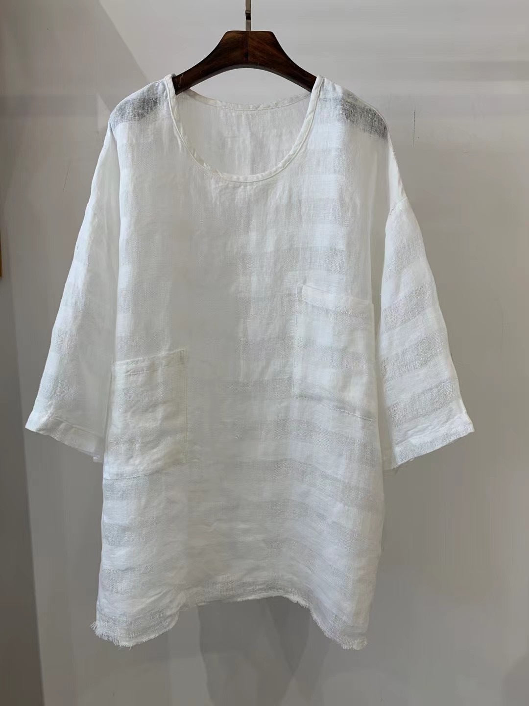 Damen Relaxed Fit Leinen Tunika mit aufgesetzten Taschen Drune