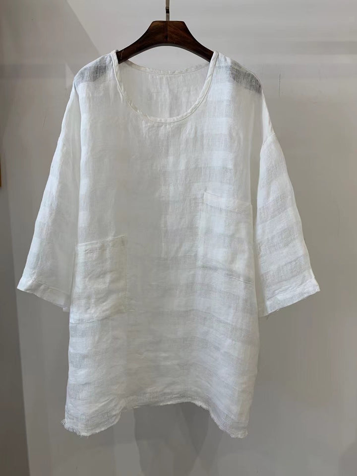 Damen Relaxed Fit Leinen Tunika mit aufgesetzten Taschen Drune